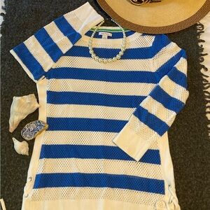 Nautical Size S periwinkle/white striped tunic with tie-sides